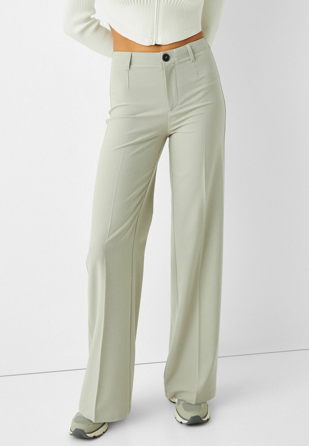 брюки blend wide leg next цвет khaki green Брюки WIDE-LEG TAILORED Bershka, цвет khaki