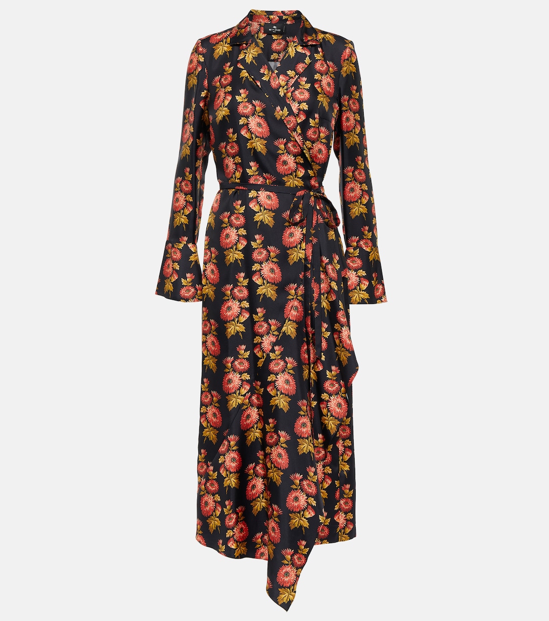 Платье миди с запахом из шелкового твила с цветочным принтом ETRO, разноцветный цена и фото