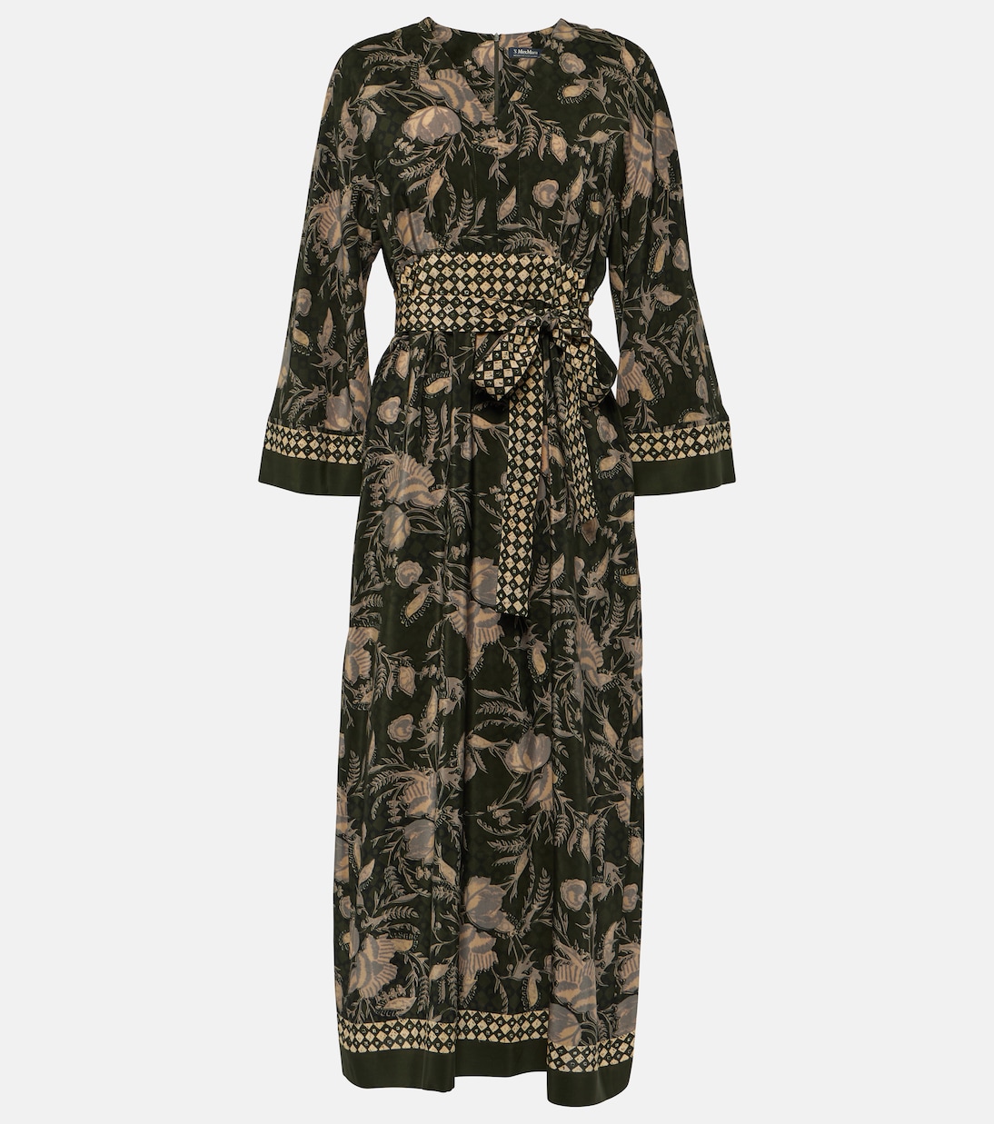 Платье макси из шелкового крепдешина с цветочным принтом fedra 'S Max Mara, хаки цена и фото