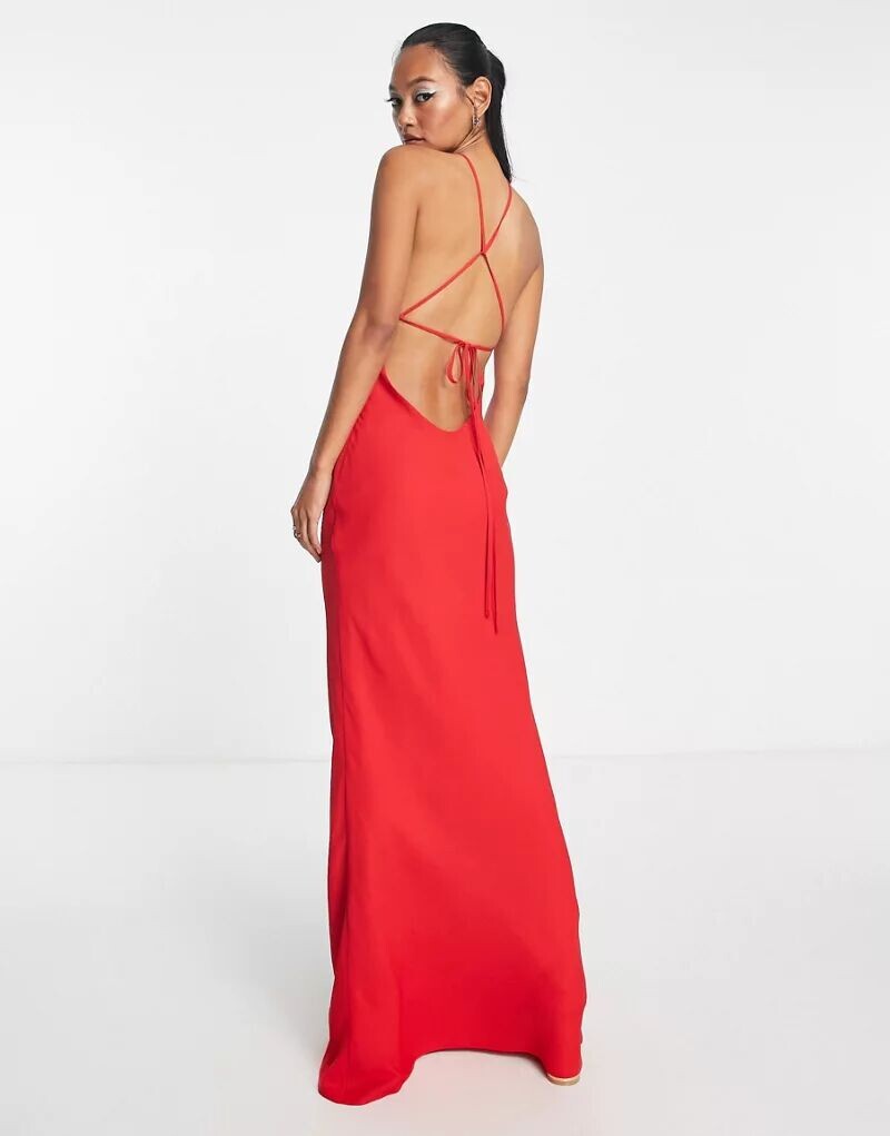 

Красное мягкое асимметричное платье макси с бретельками ASOS