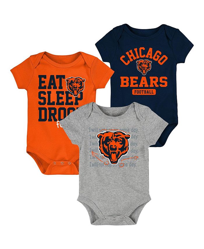 Комплект боди из трех частей для мальчиков и девочек темно-синего и оранжевого цвета Chicago Bears Eat Sleep Drool Football для новорожденных Outerstuff, синий