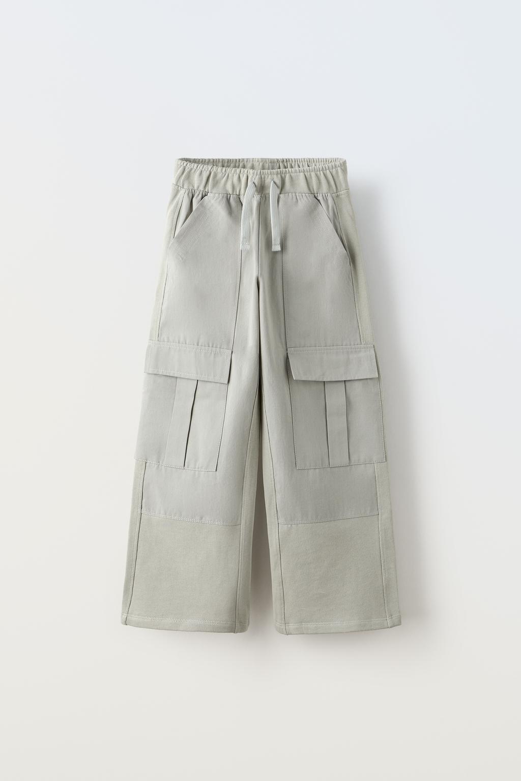 Широкие контрастные брюки ZARA, жемчужно-серый контрастные брюки для джоггинга zara баклажановый