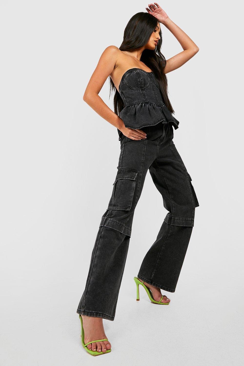 

Джинсы карго из стирного денима Boohoo, черный