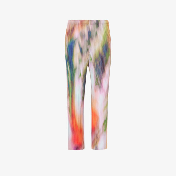 Трикотажные брюки прямого кроя со средней посадкой и абстрактным узором «репа и шпинат» Pleats Please Issey Miyake, цвет turnip
