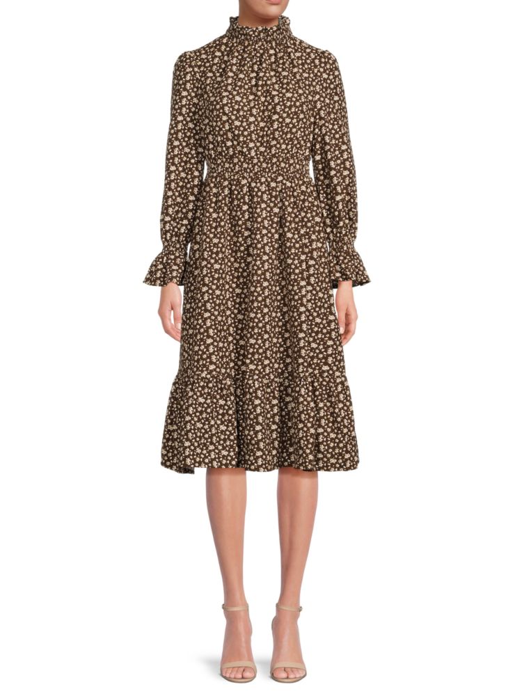 Платье миди с высоким воротником и цветочным принтом 70/21, цвет Brown Multi