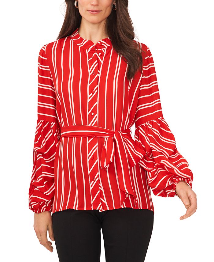 Полосатая блузка больших размеров с поясом Vince Camuto, красный прихожая винс
