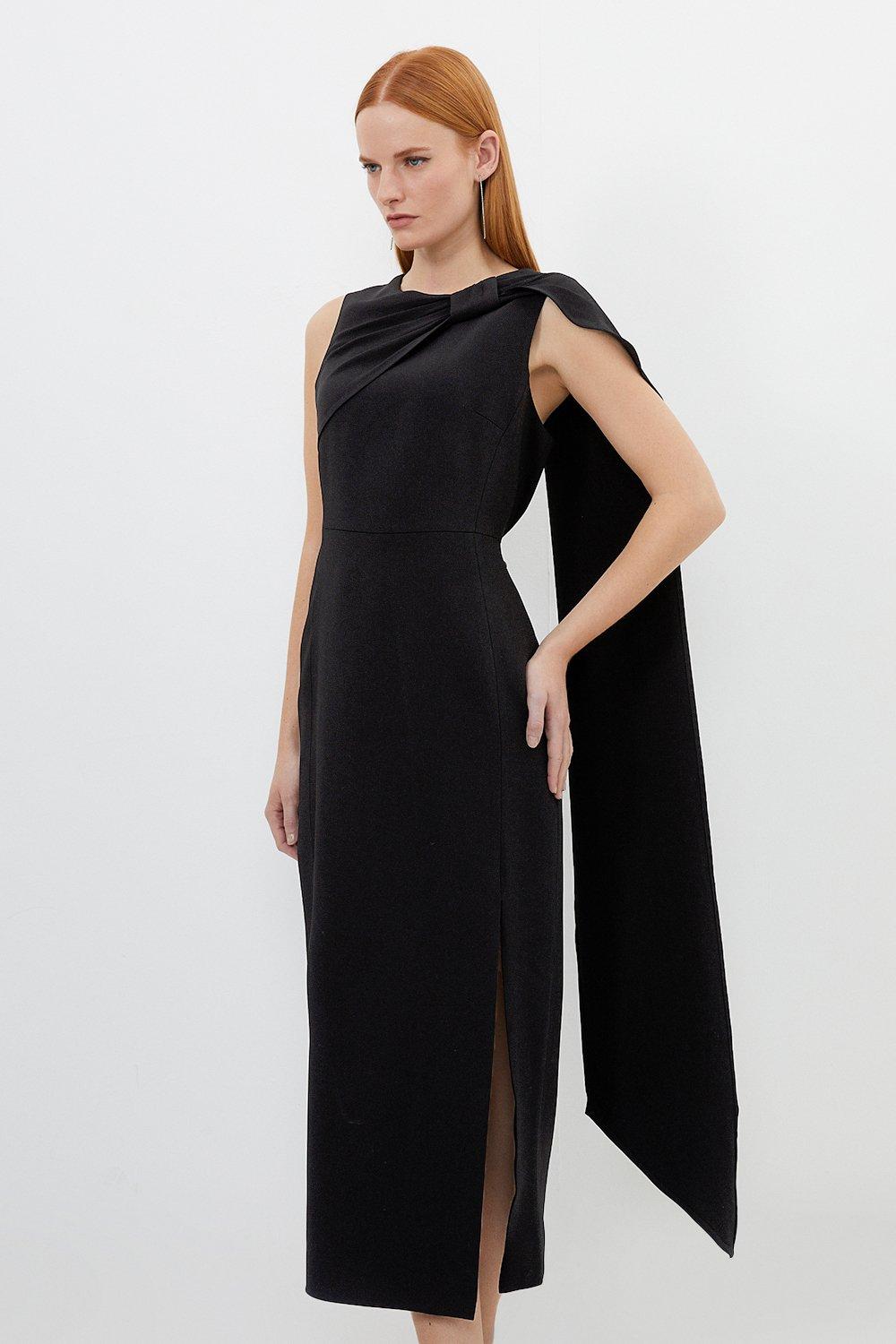 Компактное платье миди с драпировкой и узлом из эластичной вискозы Karen Millen, черный