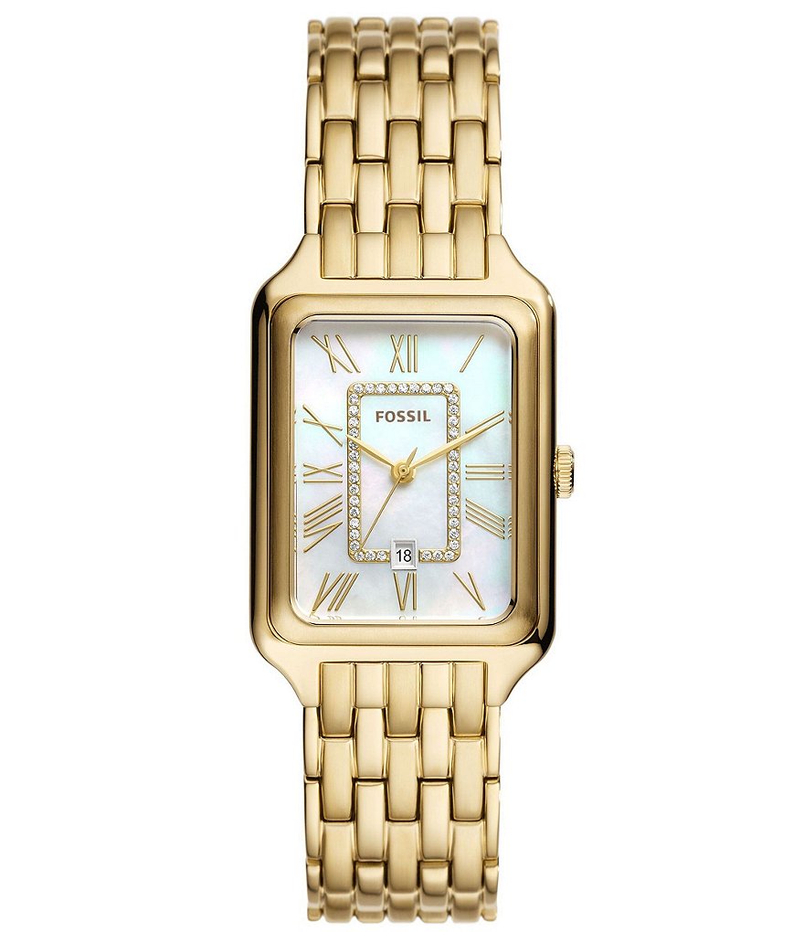 цена Женские часы Fossil Raquel с тремя стрелками и датой, золотистые из нержавеющей стали, золотой