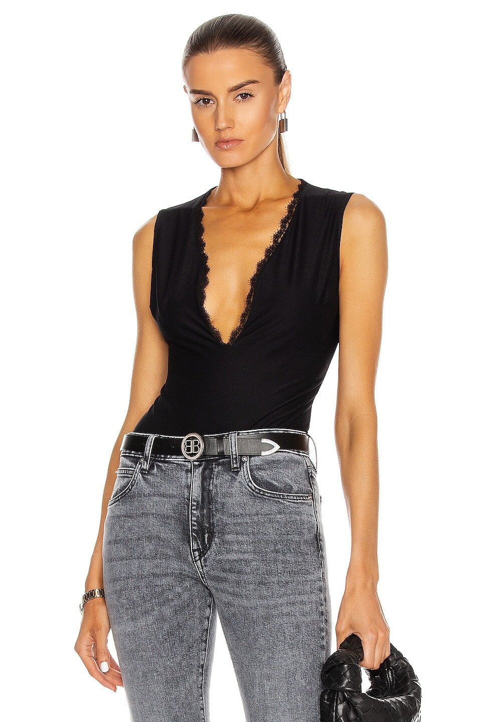

Боди Fleur Du Mal Margo Lace Trim Deep V, черный