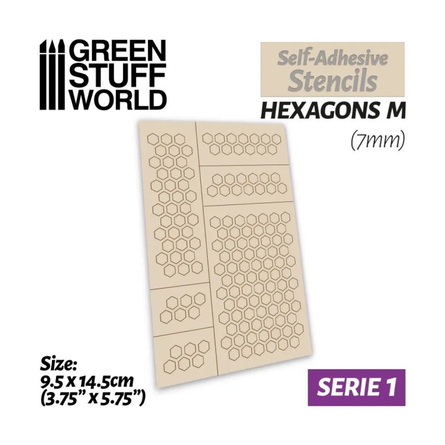 

Самоклеящиеся трафареты - шестигранники М - 7 мм, Accessories - Tape, Stencils, Adhesives, & Masking (Green Stuff World)