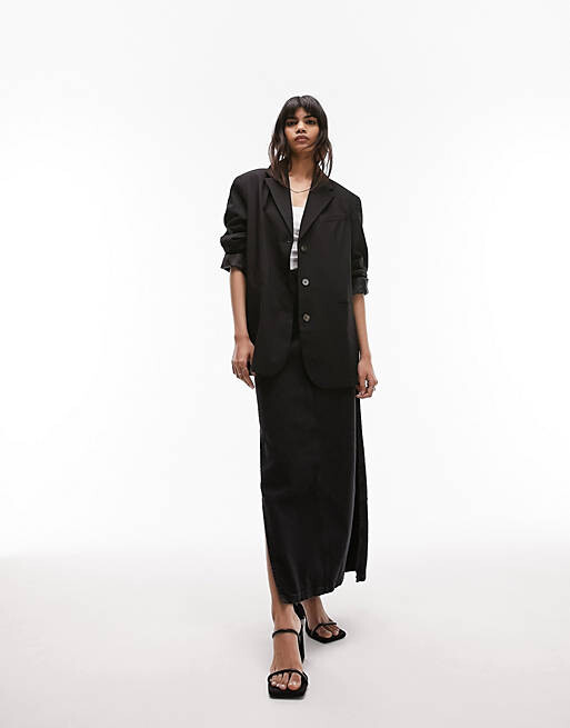 

Черный пиджак оверсайз с закрученными рукавами Topshop