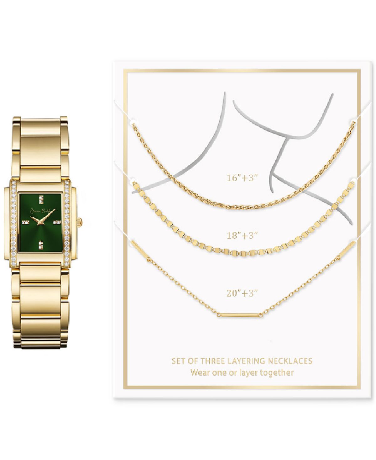 Женские золотистые часы-браслет, 25 мм, 3 предмета. Подарочный набор ожерелья Jessica Carlyle, золотой