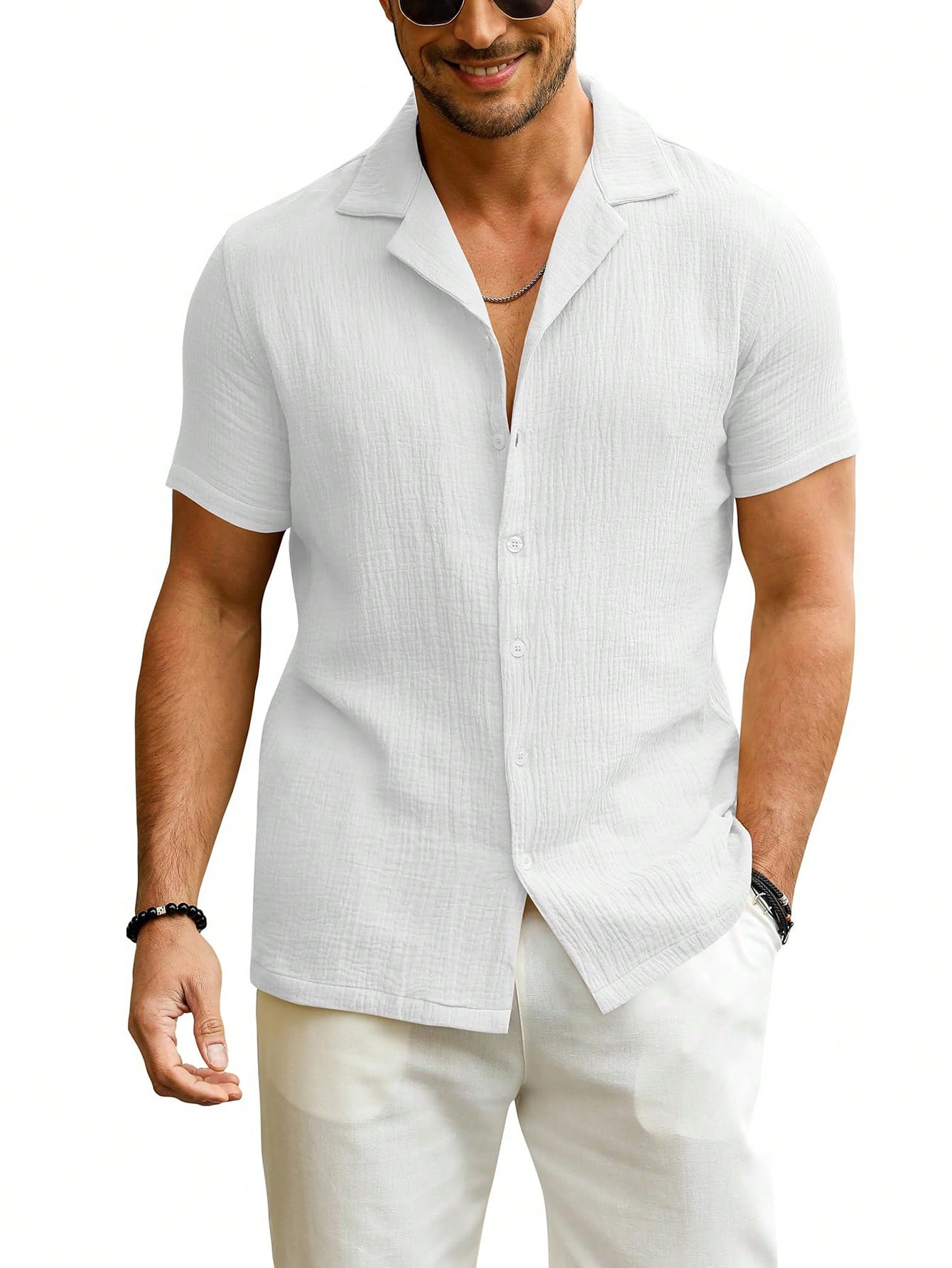 Мужская рубашка с коротким рукавом на пуговицах и воротником для летнего пляжа, белый мужская повседневная рубашка с коротким рукавом на пуговицах бежевый