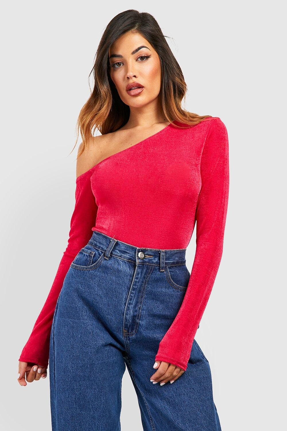 

Боди на одно плечо из ацетата Boohoo, розовый