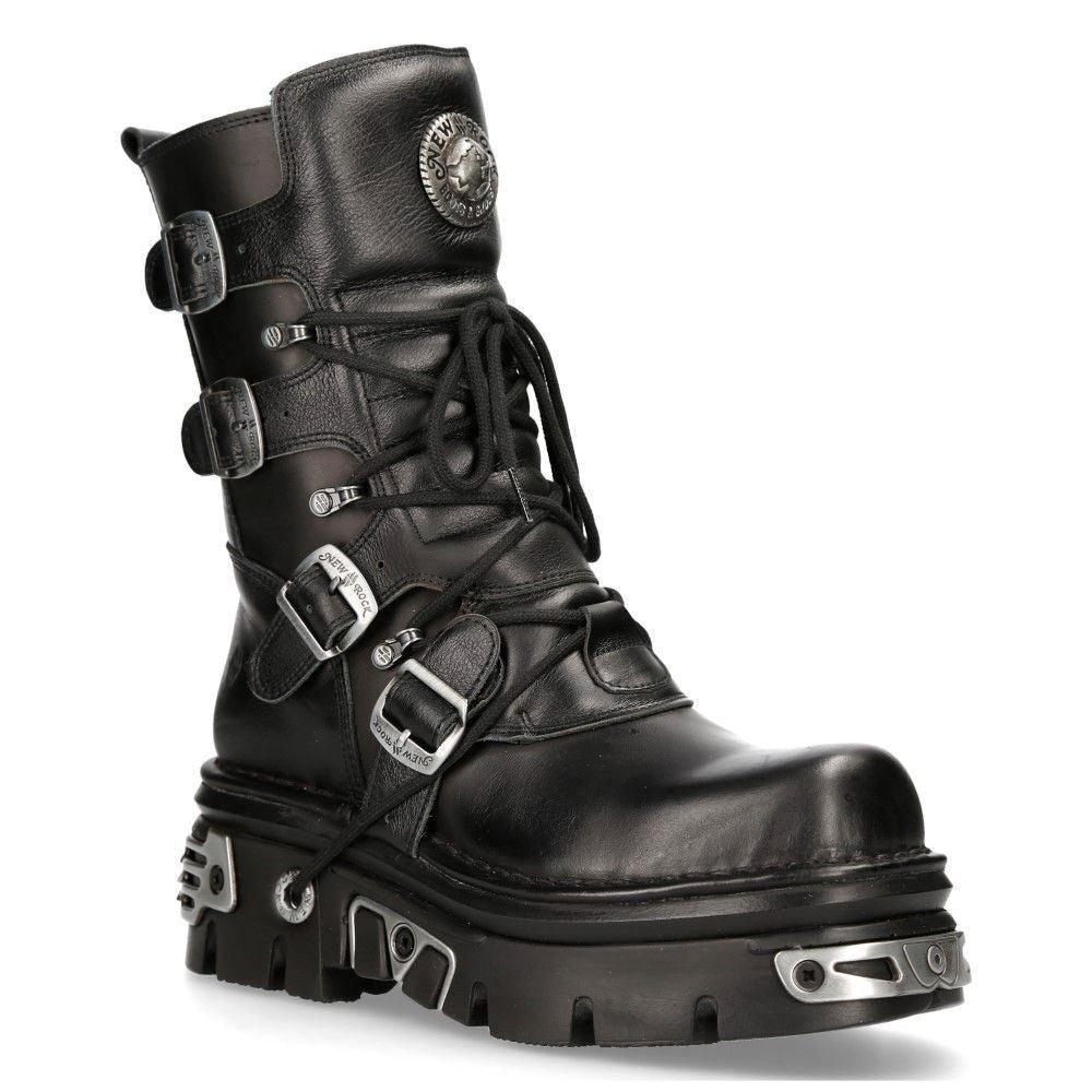 Кожаные ботинки унисекс New Rock в готическом стиле до середины икры-373-S4, черный
