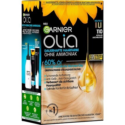

Перманентная краска для волос Garnier Olia 110 Cool Ash Blonde без аммиака с питательными натуральными маслами