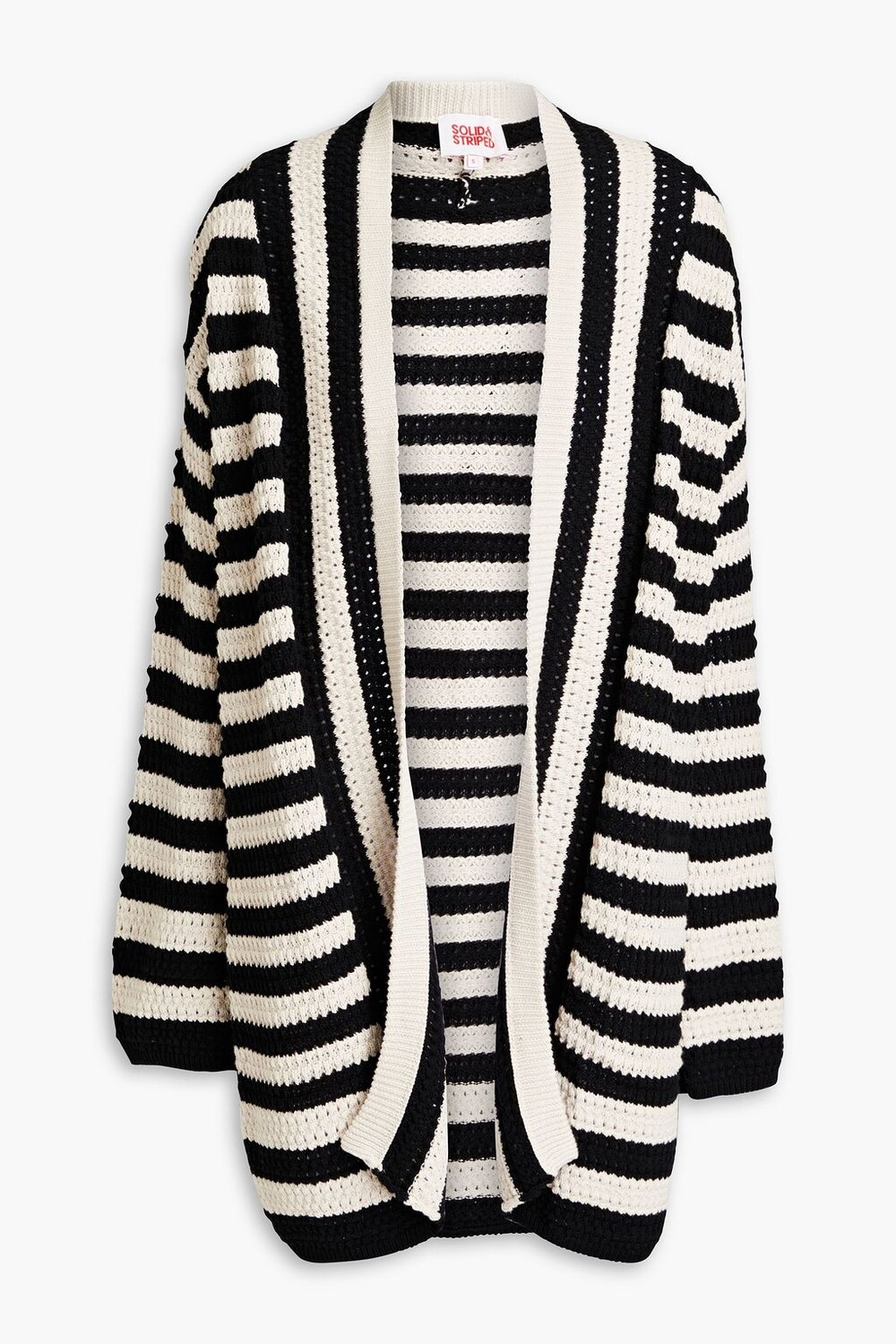 

Полосатый хлопковый кардиган открытой вязки SOLID & STRIPED, экру