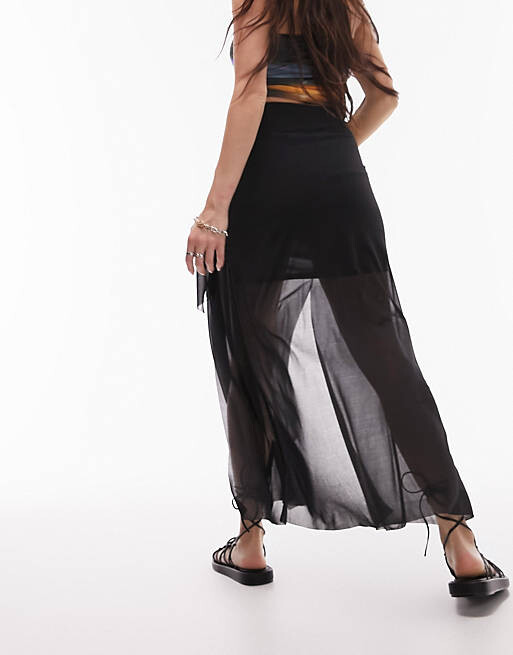 

Черная юбка миди с узлом Topshop