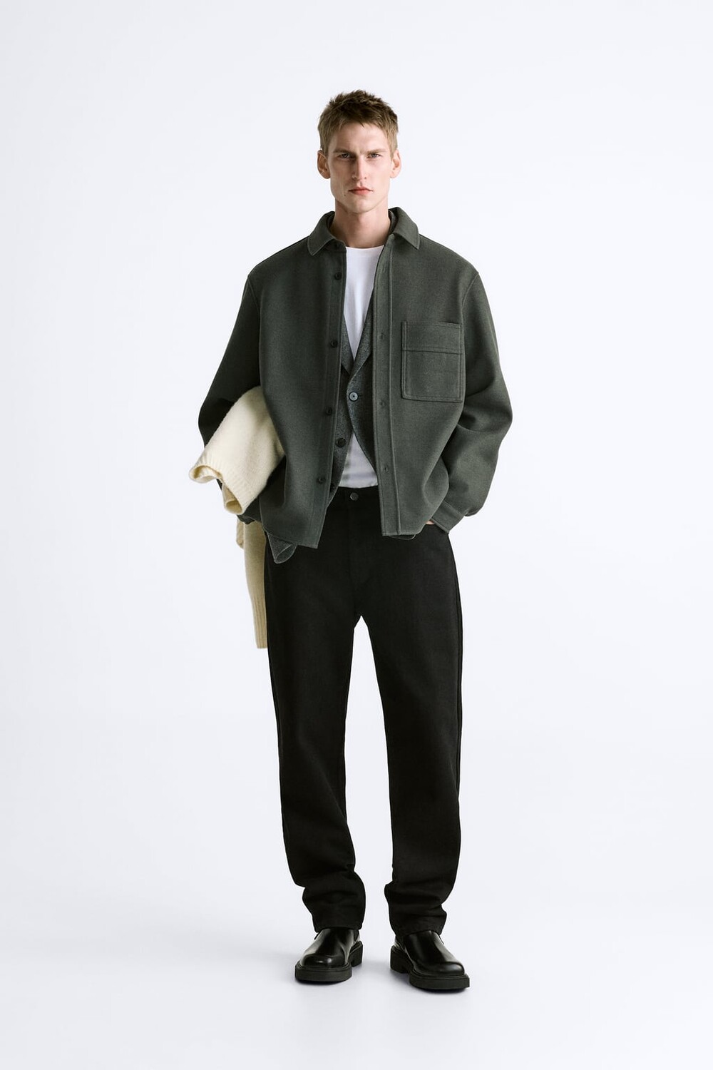 

Рубашка из синтетической шерсти ZARA, зеленый мох