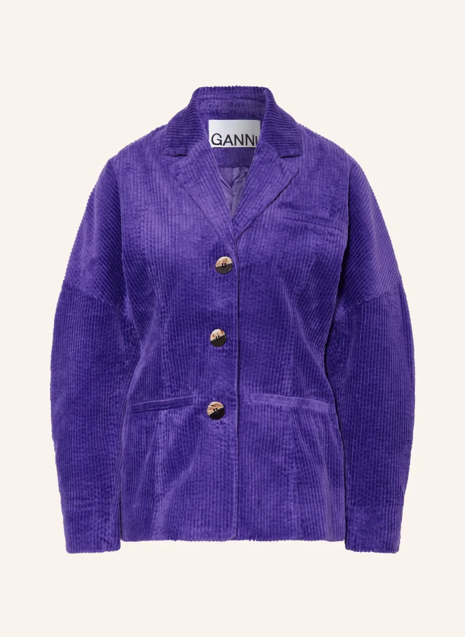Вельветовый пиджак Ganni, фиолетовый цена и фото