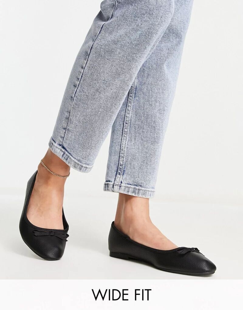 

Черные балетки из искусственной кожи New Look Wide Fit