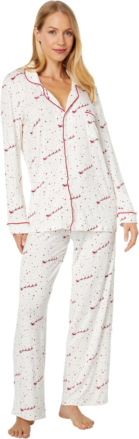 

Пижамный комплект с воротником Kickee Pants, цвет Natural Flying Santas