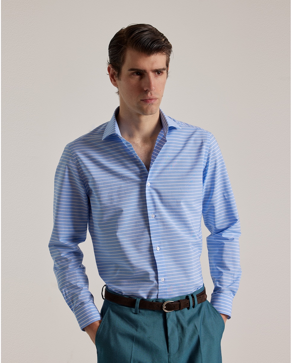 Узкая мужская рубашка в голубую полоску PuroEgo, светло-синий