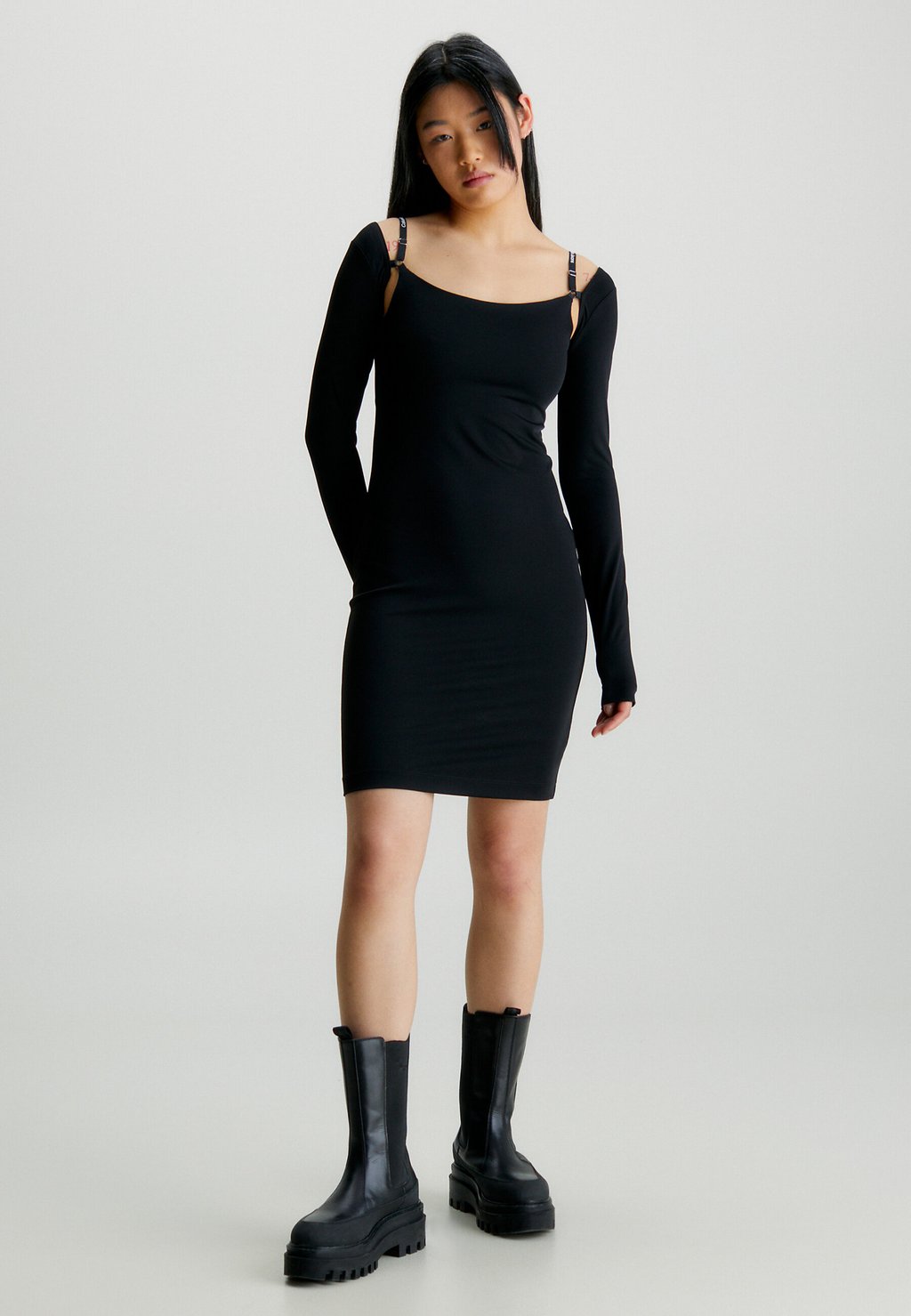 Платье из джерси С ДЛИННЫМ РУКАВОМ Calvin Klein Jeans, ck черный платье из джерси с длинным рукавом calvin klein jeans ck черный