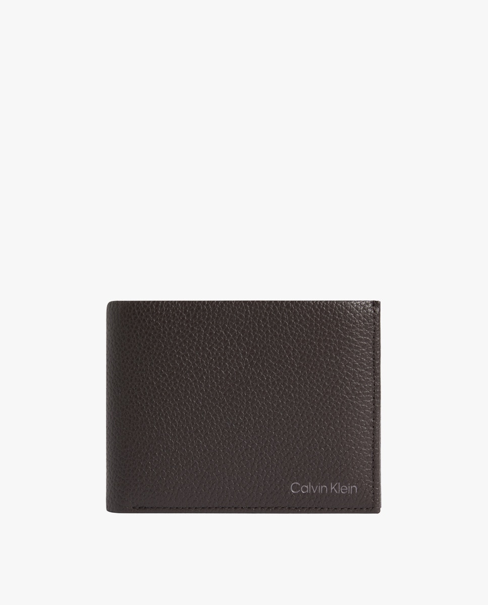 Темно-коричневый кожаный кошелек с портмоне Calvin Klein, темно коричневый