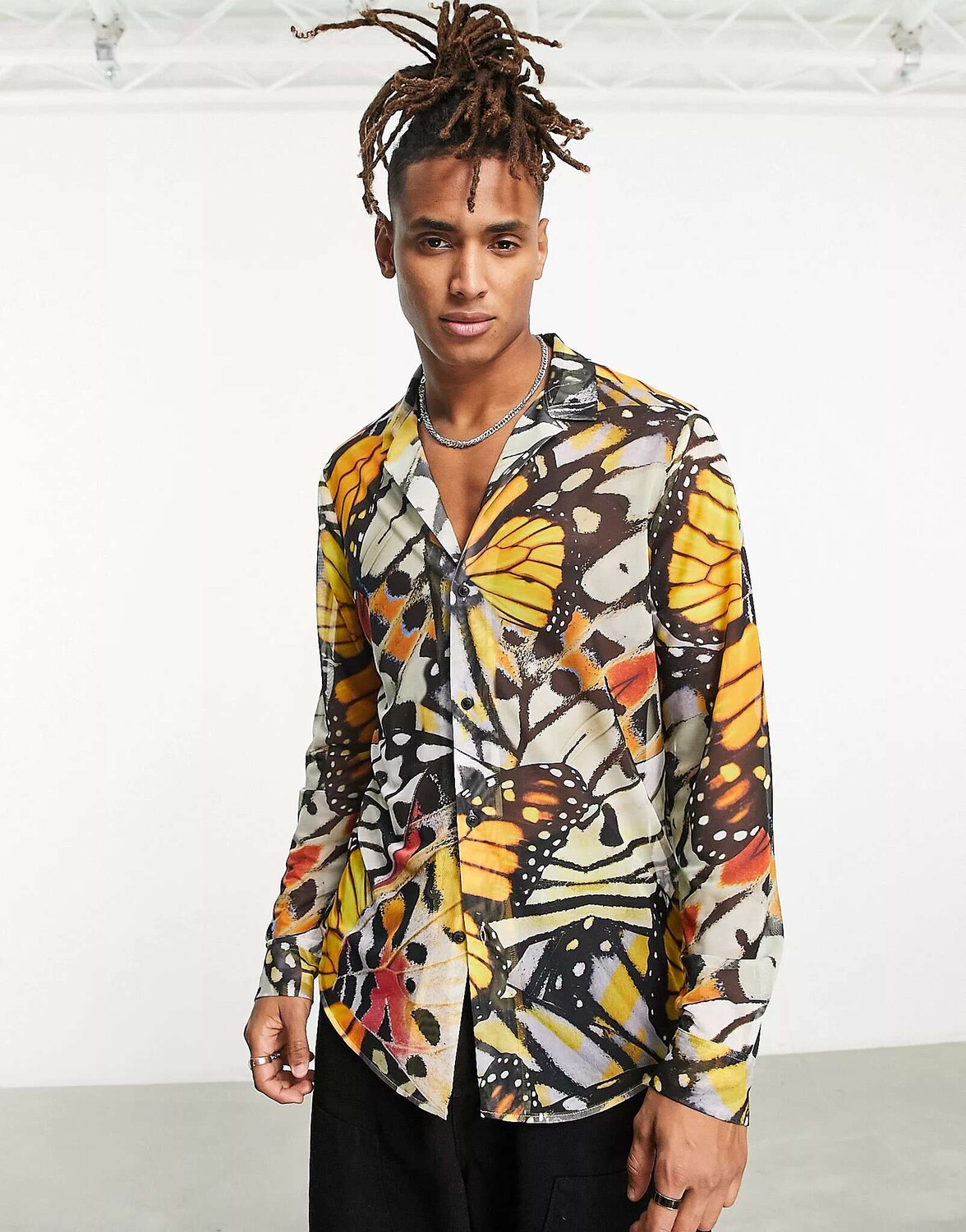 Рубашка из прозрачной сетки с принтом бабочек ASOS Deep Revere