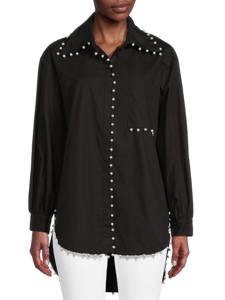 Рубашка из хлопка с искусственным жемчугом Lea & Viola, черный