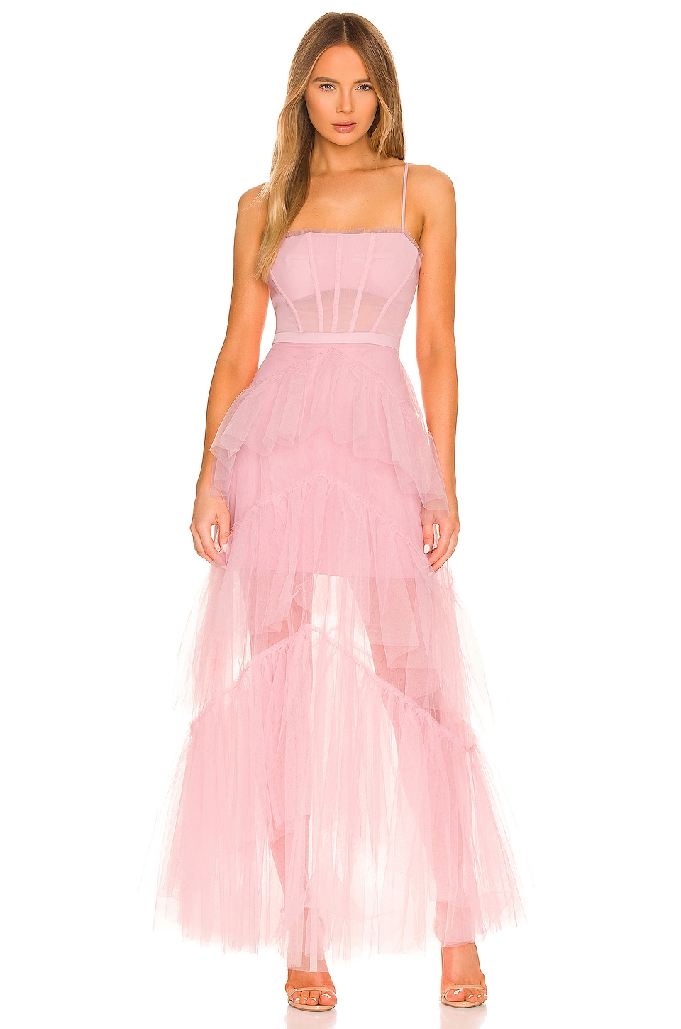 цена Платье BCBGMAXAZRIA Corset Tulle Gown, цвет Pink Rose
