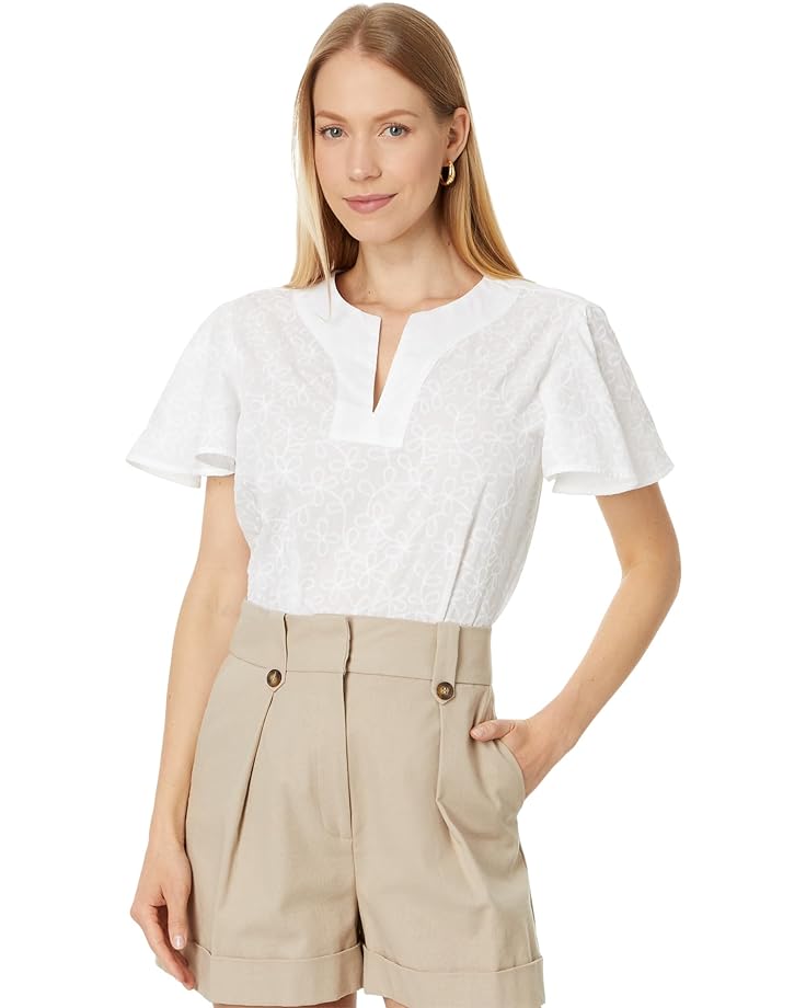 Топ Tommy Hilfiger Embroidered Flutter Sleeve, цвет Bright White/Bright White