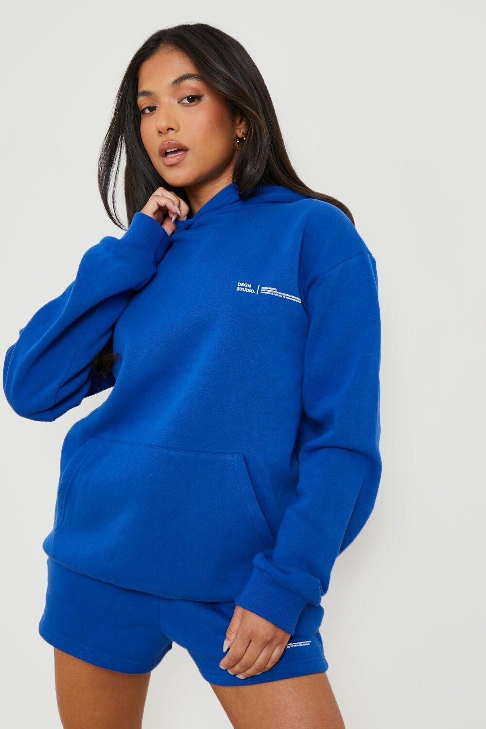 

Короткий спортивный костюм с капюшоном petite text print Boohoo, кобальтовый