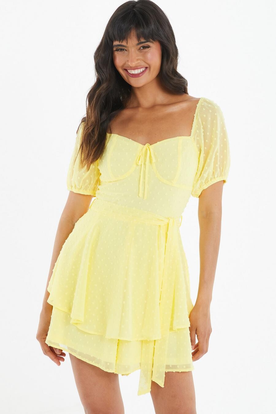 

Желтый шифоновый комбинезон с завязками спереди QUIZ Clothing