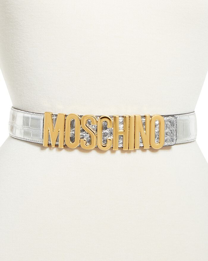 

Женский кожаный ремень с тиснением под змею и пряжкой с логотипом Moschino