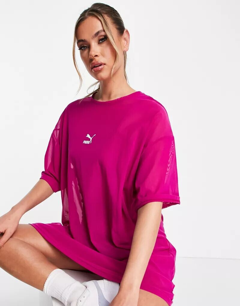 

Розовое платье-футболка из органзы PUMA эксклюзивно для ASOS