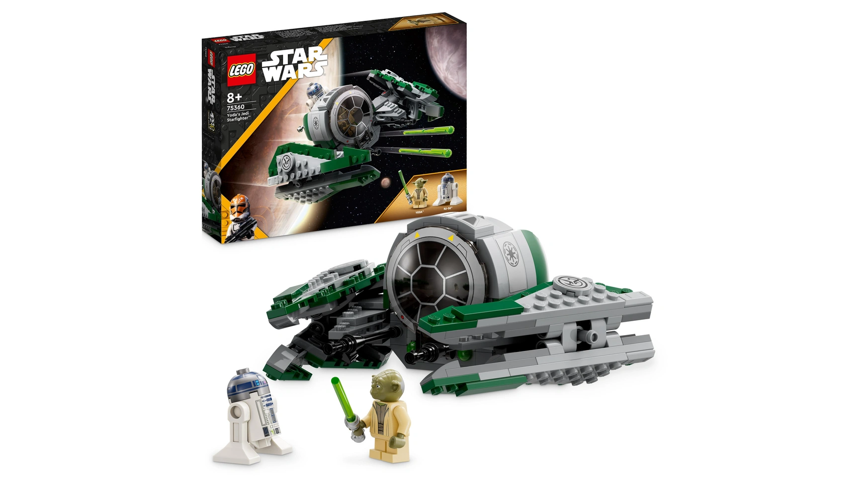 цена Lego Star Wars Звездный истребитель джедая Йоды с фигуркой Йоды и R2D2