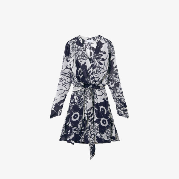 

Тканое платье мини sienna с цветочным принтом и длинными рукавами Reiss, синий