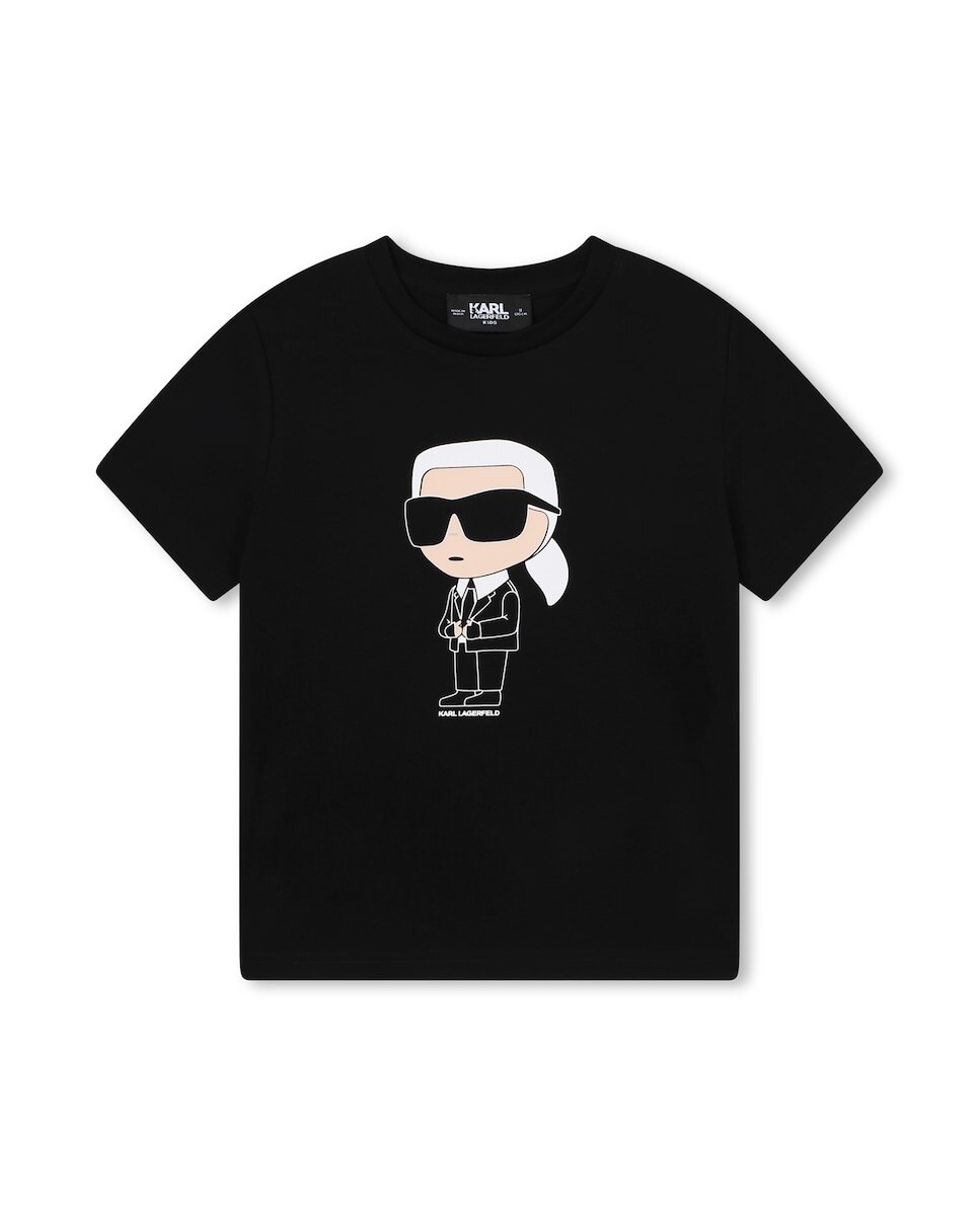 

Хлопковая футболка для мальчика с рисунком спереди Karl Lagerfeld, черный