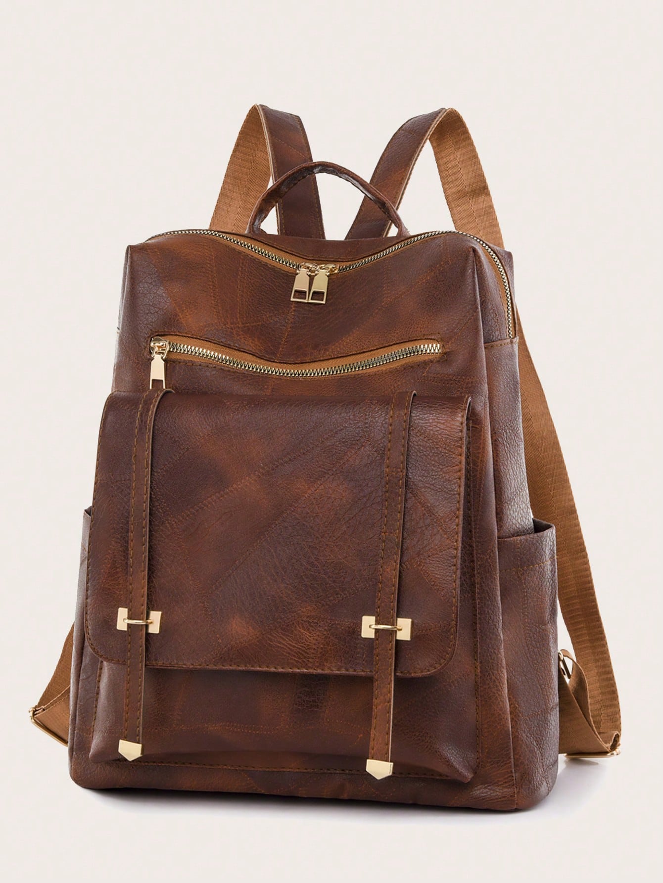 Винтажный однотонный кампусный рюкзак двойного назначения на одно плечо для мужчин и женщин, коричневый