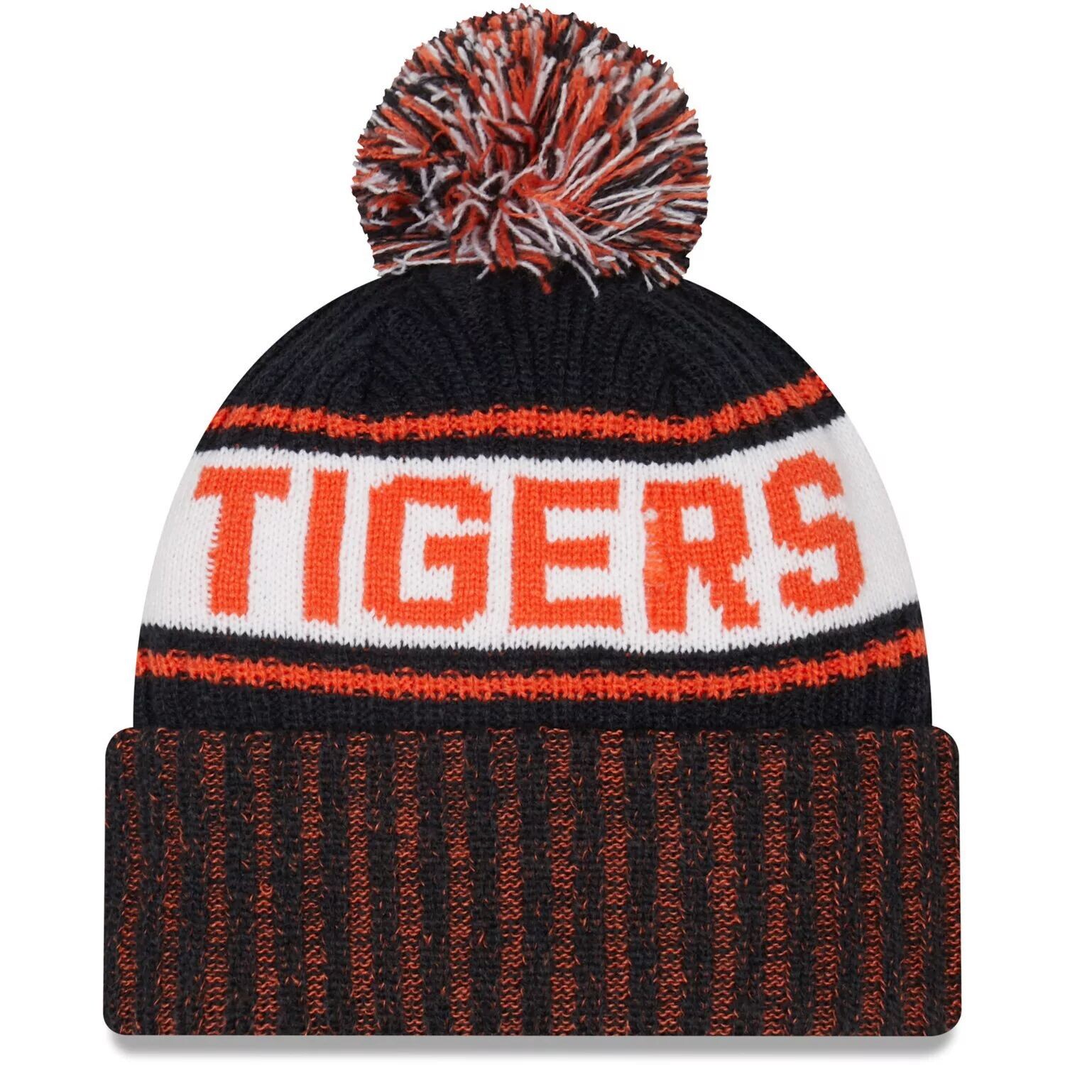 

Мужская темно-синяя вязаная шапка New Era Detroit Tigers с манжетами и помпоном