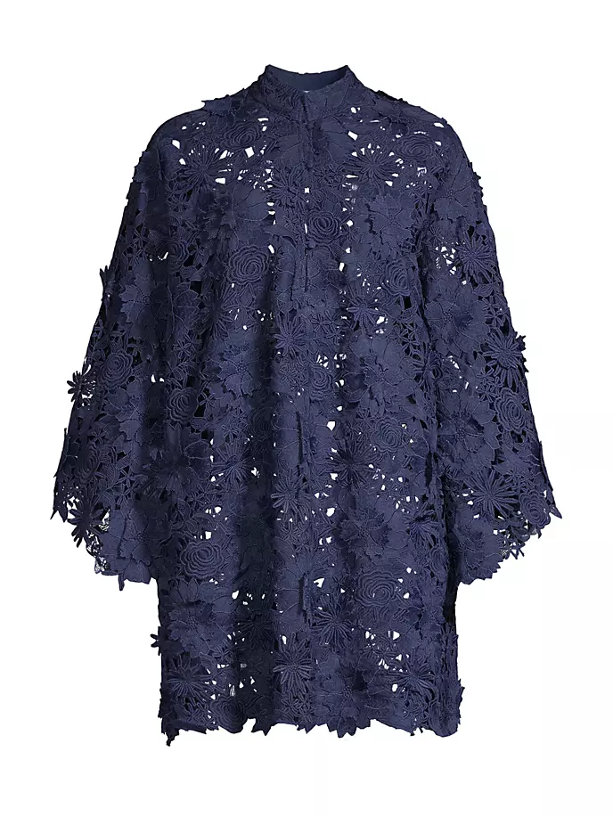 Мини-платье из кружевного кафтан с цветочным принтом La Vie Style House, темно-синий