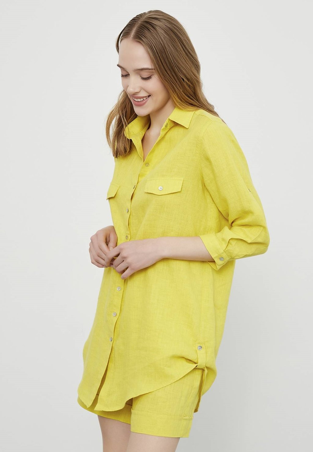 Блузка-рубашка JUST LIKE YOU LINEN LONG SLEEVE SHIRT, цвет yellow