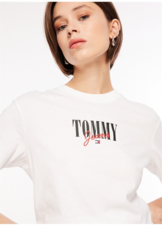 

Белая женская футболка с круглым вырезом с принтом Tommy Jeans, Белый
