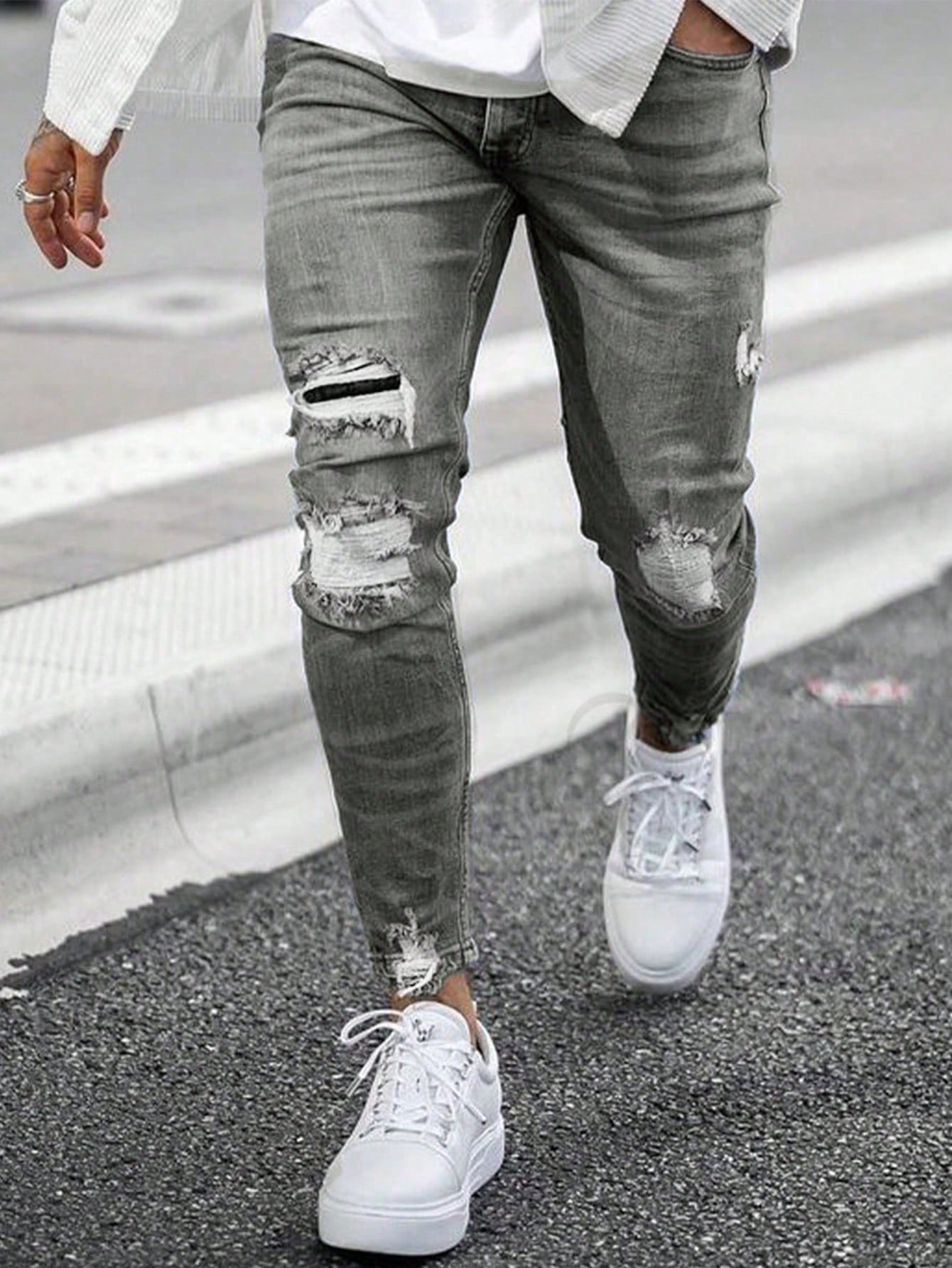 Мужские винтажные джинсы скинни в американском стиле, темно-серый джинсы мужские стрейчевые в стиле ретро модные дизайнерские рваные джинсы slim fit винтажные повседневные хлопковые штаны черные серые