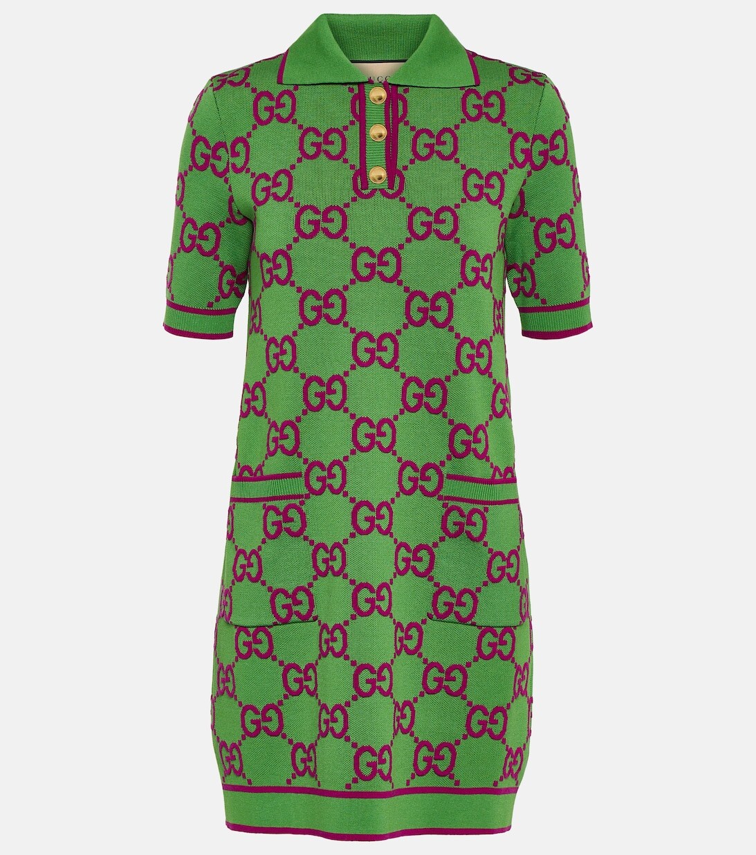 

Жаккардовое платье мини с шерстяным принтом и узором GG GUCCI, зеленый