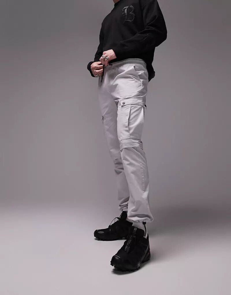 

Серые брюки-карго узкого кроя с эластичным шнурком Topman