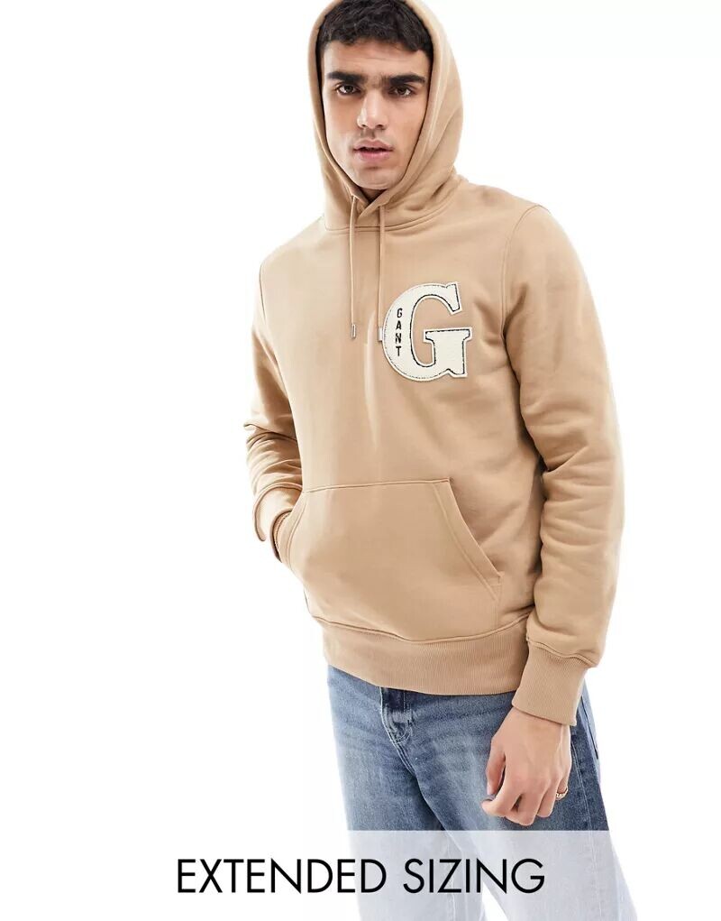 

Толстовка GANT светло-коричневого цвета хаки с аппликацией в виде логотипа «G»