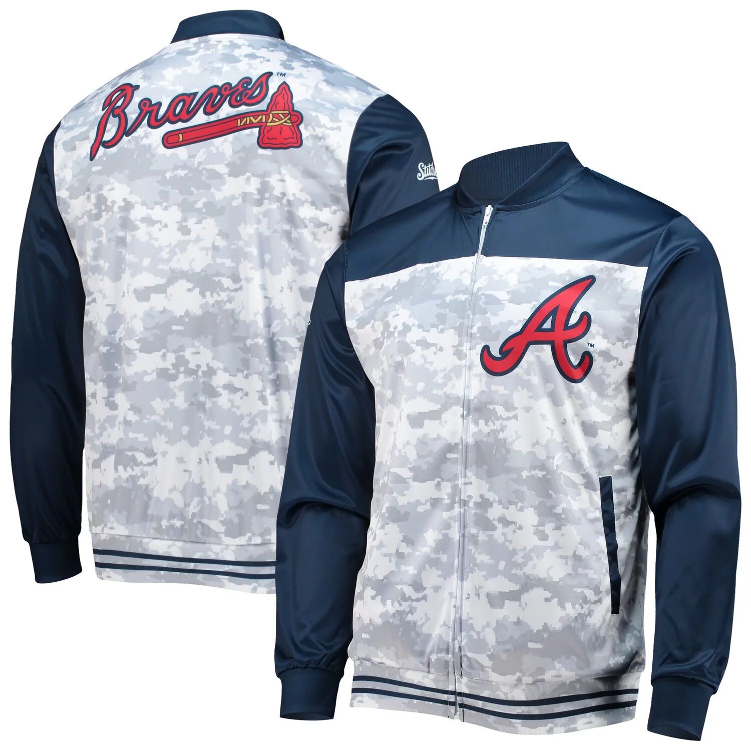 цена Мужская темно-синяя камуфляжная куртка с молнией во всю длину Atlanta Braves Stitches